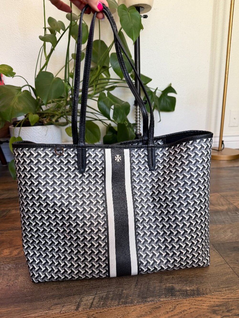 Tory Burch Geometric Print Black Tote Bag